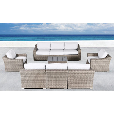 Grimulf Fully Assembled 8 - Person Outdoor Seating Group with Sunbrella Cushions