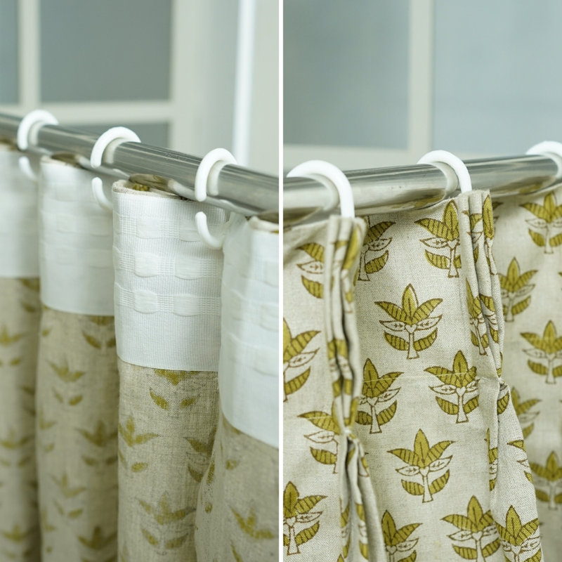 Fabdivine Handmade Block Print Floral Pinch Pleat Curtains 27X36" – Soft Boho Linen Drapes, Blackout, Room Darkening, Elegant Home & Office Decor, Window & Door Panels, 7 Patti, Mustard