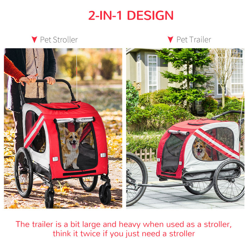 Red and Gray 2-in-1 Pet Bike Trailer and Stroller