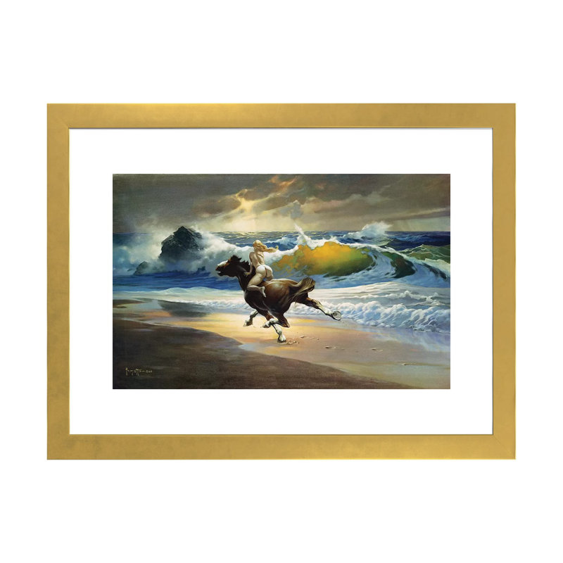 " Wild Ride " by Frank Frazetta, Gold Paper, 24" H x 32" W x 1" D