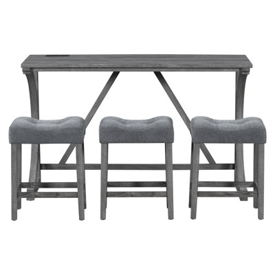 Bar Table Set With Power Outlet, Bar Table And Chairs Set, 4 Piece Dining Table Set, Industrial Breakfast Table Set, For Living Room, Dining Room, Game Room