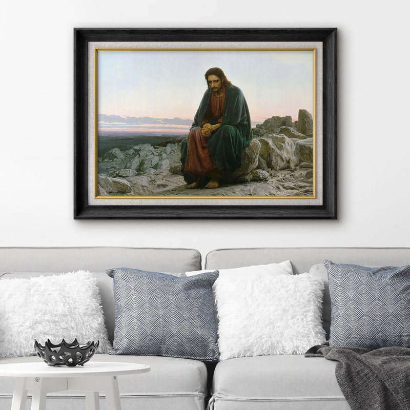 «Famous Artwork Jesus Christ In The Desert» par Ivan Kramskoi, reproduction d'art sur papier, Cadre noir, Pas de tapis