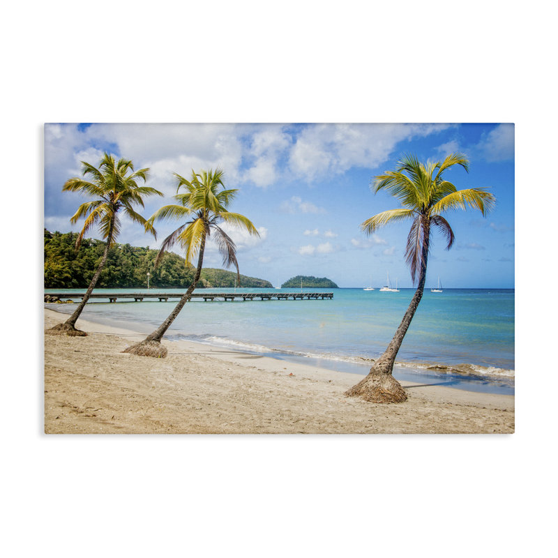 "Tropical Palm Tree Trio", art mural par Mary Lou Johnson, H 30 po x l 45 po