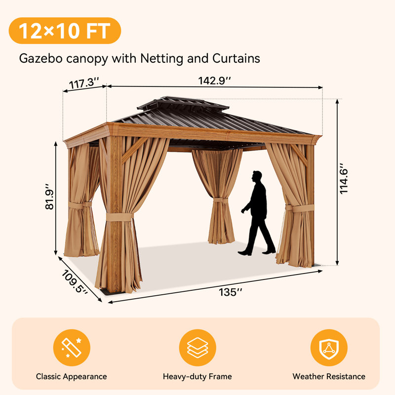 Pavillon de jardin toutes saisons 12 pi x 10 pi | Structure en cèdre avec toit en acier permanent