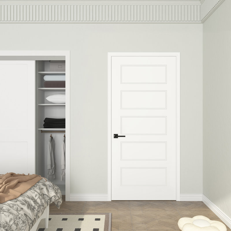 JUBEST 36 x 80 po, lisse, apprêté blanc, panneau de porte intérieure moulé à 5 panneaux, âme creuse, composite, 5 panneaux.