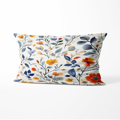 Boho Throw Pillow - Blue Colorful Summer Paisley Gardens Printed Cushion