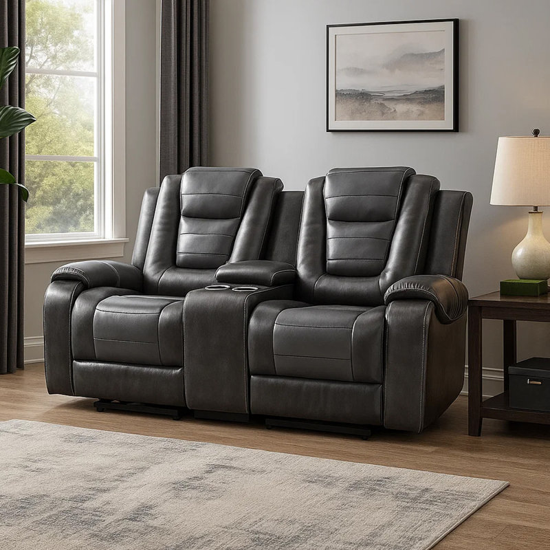 Causeuse inclinable double en similicuir Gurutz, Similicuir gris