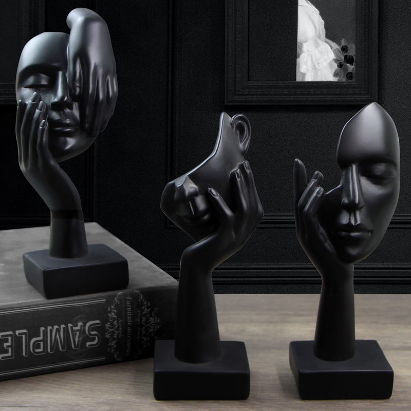 3 pièces statue de penseur, sculpture moderne en résine, figurine de collection pour bureau à domicile, Black
