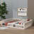A Fully Upholstered Wood Platform Bed In Full Size, Complete With Safety Guardrails And A Complementary Pillow-251195810