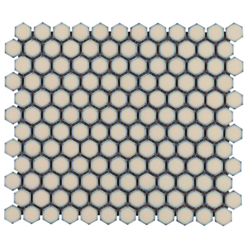 Eden 1" Rimmed Hexagon Polished Porcelain Mosaic Tile, Custard