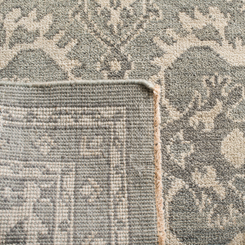 Tapis oriental gris / ivoire en laine noué à la main Solomon, Rectangle 6 pi x 9 pi