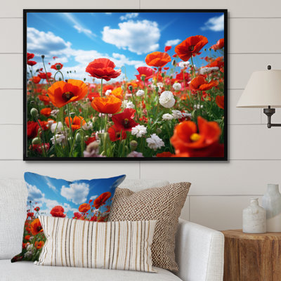 " Red Blue Flowers Dancing Poppies II "