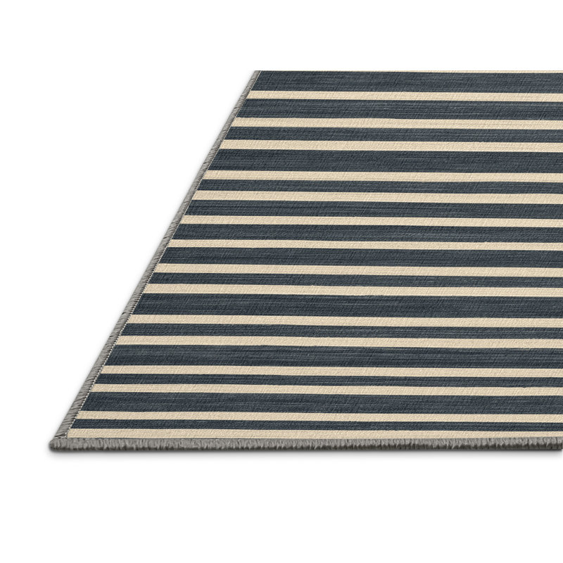 Tapis gris à rayures horizontales lavable à la machine, Rectangulaire 2 pi x 3 pi