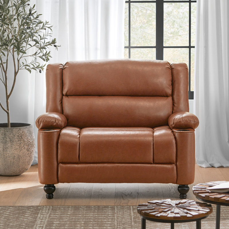 Fauteuil inclinable manuel rembourré en similicuir de 50 po de largeur, Brun