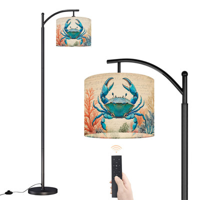 Arc Floor Lamp with Adjustable Lampshade Nautical Crab Coral Vintage Rustic Standing Lamp 3 Color Temperatures Dimmable Tall Pole Lamp with Foot Switch for Bedroom