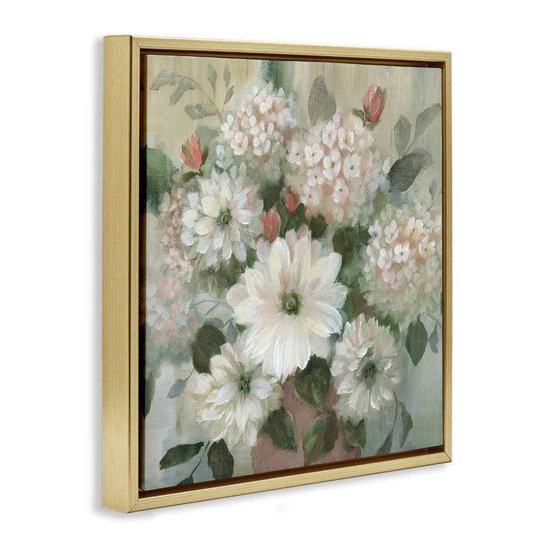 Bouquets mixtes de fleurs de chalet, H 25 po x l 25 po, Cadre flottant métallique doré