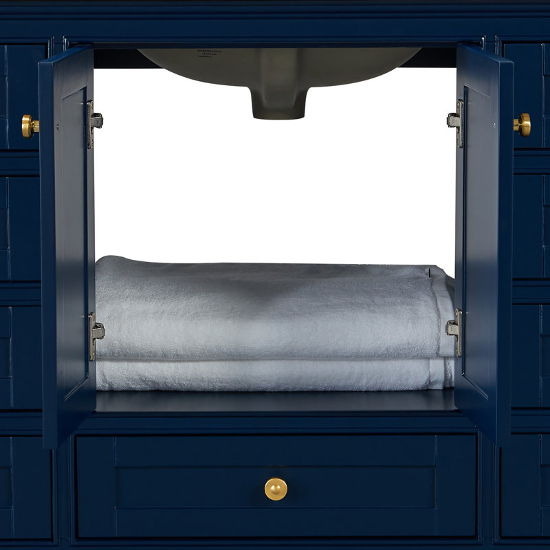 Brimfield 84'' Free Standing Double Bathroom Vanity, Heritage Blue, Brushed Gold