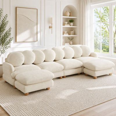Canapé d'angle modulaire avec revêtement en chenille et pouf amovible