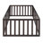 Twin Size Wood Floor Bed Frame With Fence And Door, Walnut-202598691-202598692