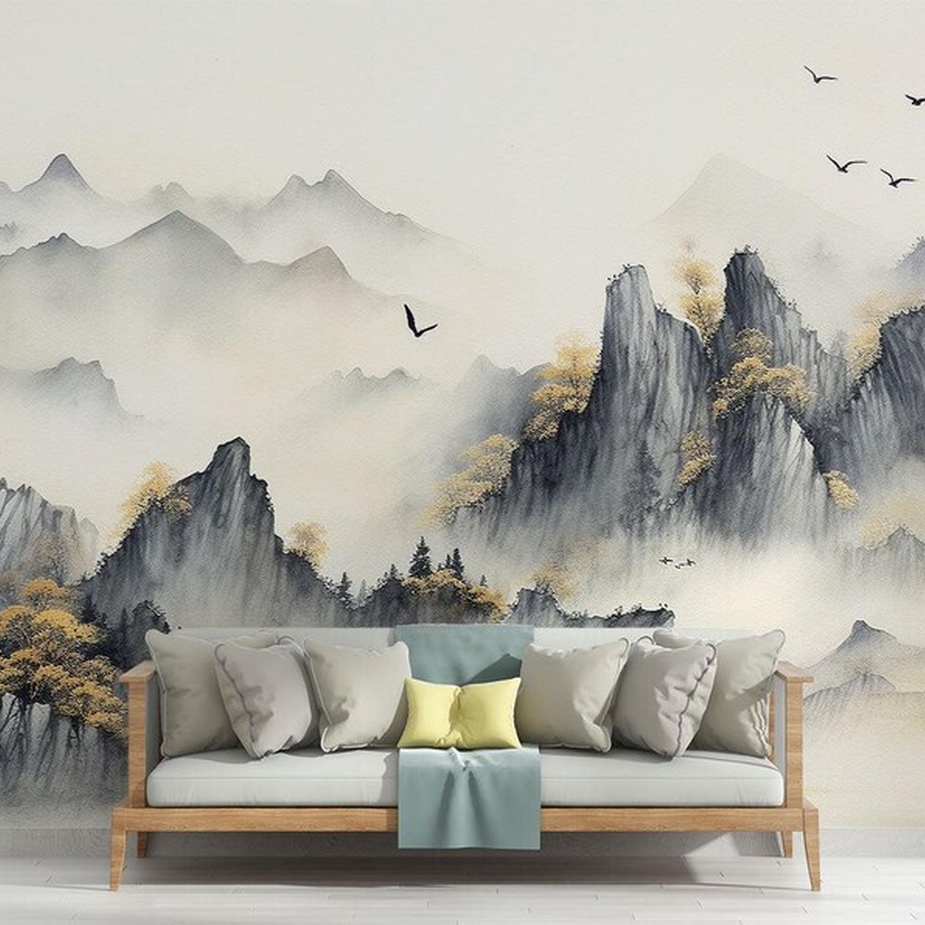 Red Barrel Studio® Serene Misty Mountain Landscape Wallpaper Mural ...