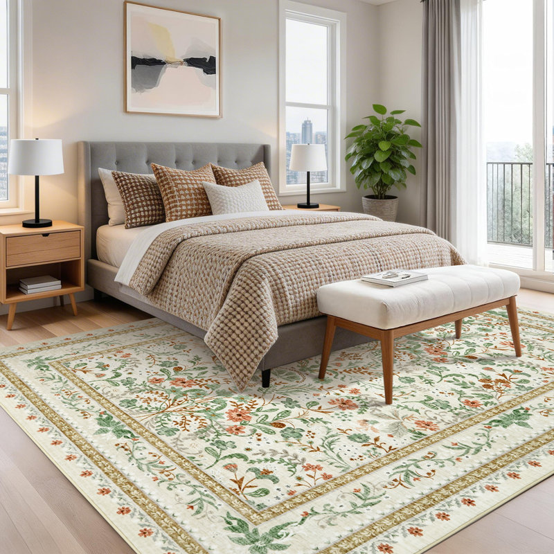 Tapis lavable moderne avec envers antidérapant, Beige, 8 x 10 pi