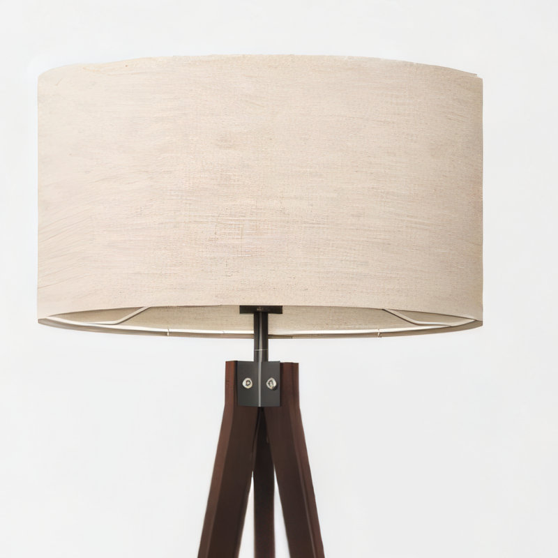 Medieval-Style Wooden Tripod Floor Lamp, Modern Design + Linen Lampshade. E26. Suitable For Living Rooms, Bedrooms, Studies, And Offices. Walnut Color.