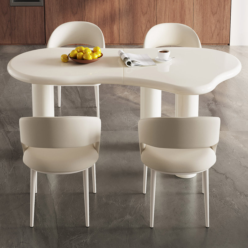 62.2" Irregular Cream White Dining Table Set With 4 Chairs , 5-Piece (1 Table,4 chairs)
