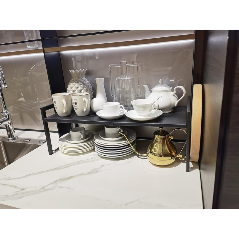 Expandable Cabinet Shelf Organizer 16-26" L Stackable Kitchen Counter Shelf Rack Stand Sink Shelf Riser Countertop Storage (Wide 10.6”D)