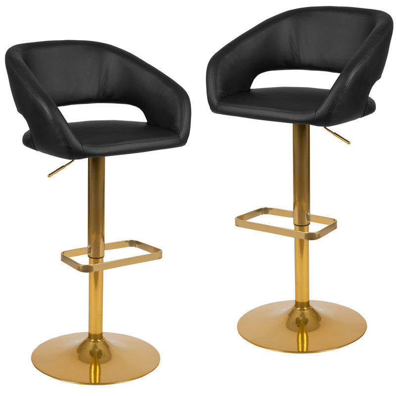Tabouret de bar Amberlie, Noir, Or, 2