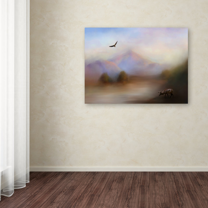 Morning at the Mountain Animal Canvas Art in Rustic Brown