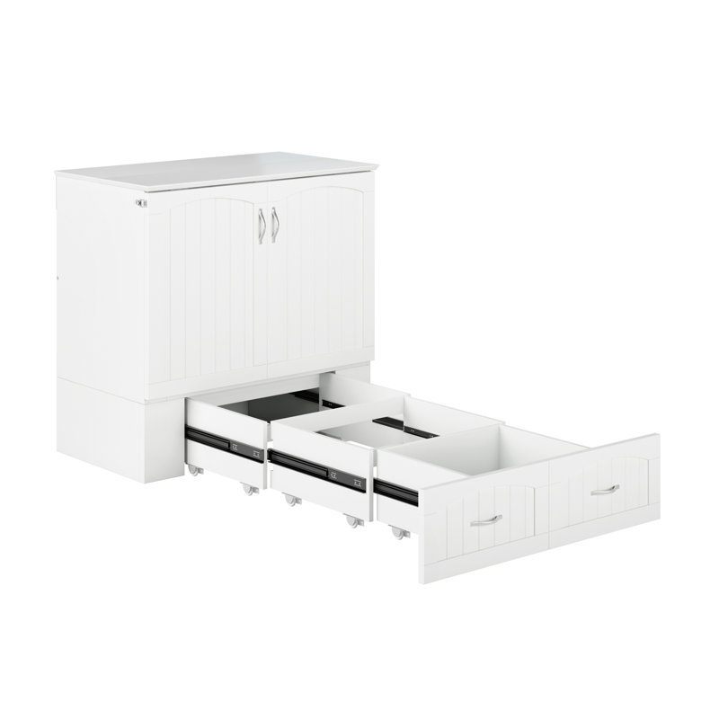 Lit escamotable avec rangement, matelas de 6 po et chargeur intégré Fabiano, Blanc, Simple TG