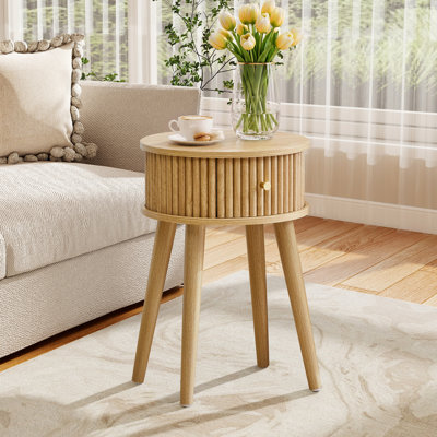 Round End Table with Solid Wood Legs