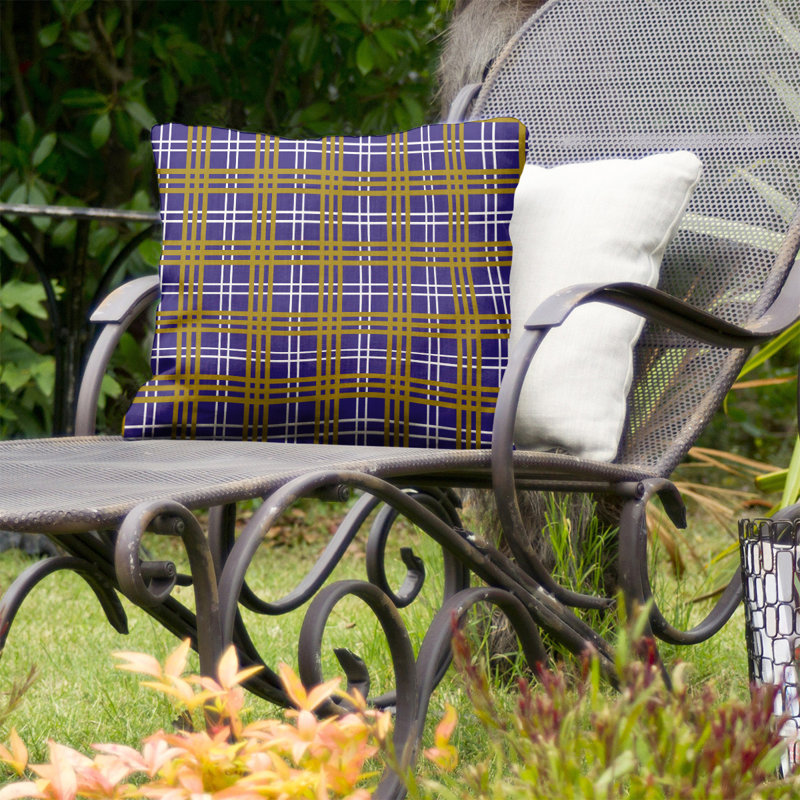 Housse de coussin d'extérieur carré R-Baltimore Football, 20 po x 20 po, Mauve / blanc / or métallique R-Baltimore