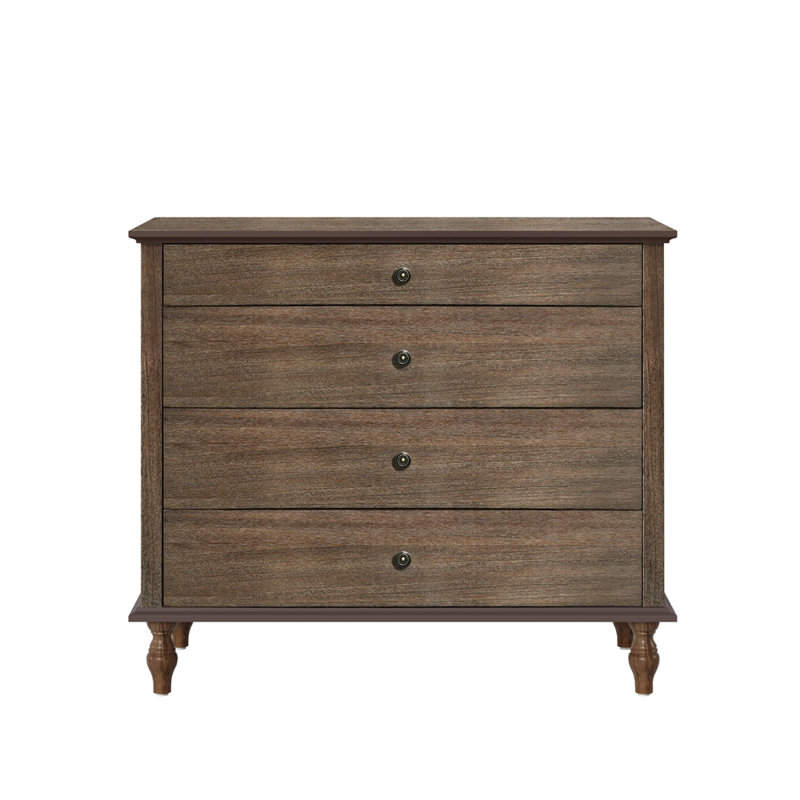 Large 4-Drawer Chest with Solid Wood Foot, Deep Rustic Brown