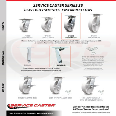 4 Piece Steel Swivel Caster Set with Roller Bearings 2 Brake