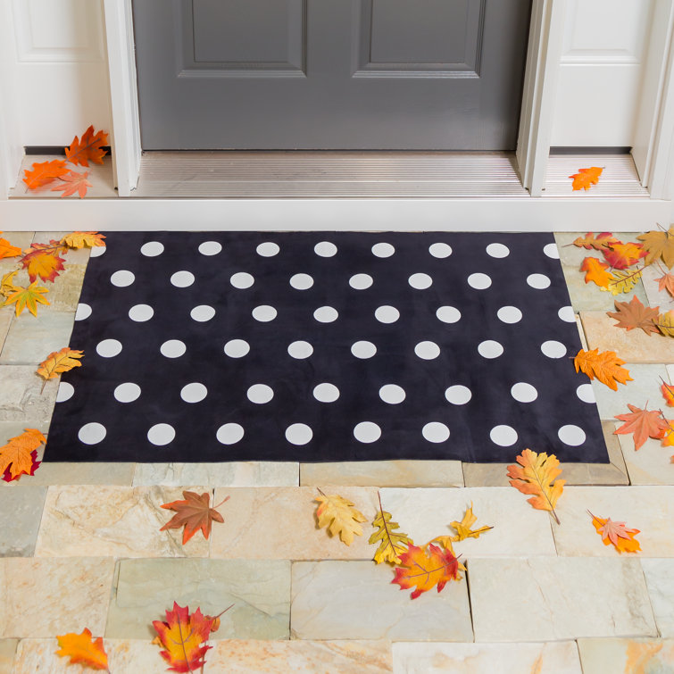 Nakke Black with White Polka Dots Indoor/Outdoor Layering Doormat Latitude Run