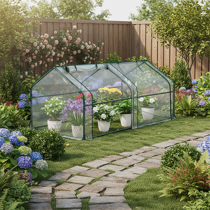 Mini Portable Greenhouse Cold Frame, 47.24"×23.62"×23.62" Outdoor Ground Plant Green House with Roll‑Up Zipper Doors, UV‑Resistant Waterproof PVC Cover for Backyard Garden Vegetables Flowers Fruits