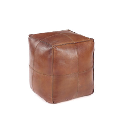 Madelynn 50cm Wide Genuine Leather Square Solid Colour Pouffe Ottoman