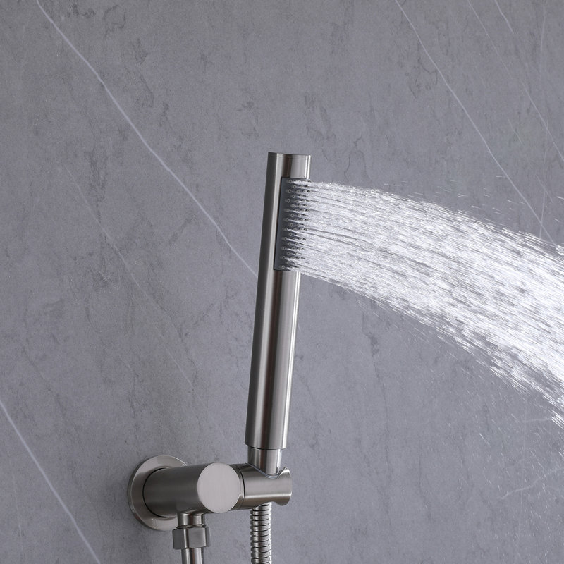 Robinet pour baignoire et douche haute pression à une poignée et 3 jets ronds en nickel brossé (valve incluse)
