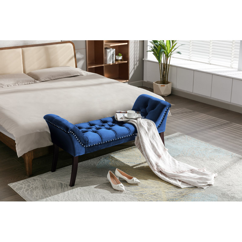 Velvet Upholstered Bench, Blue