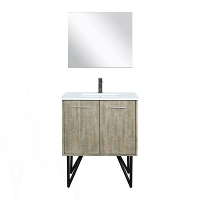 30 po X P 20 po De salle de bain rustique avec comptoir en quartz blanc, robinet en métal Miroir