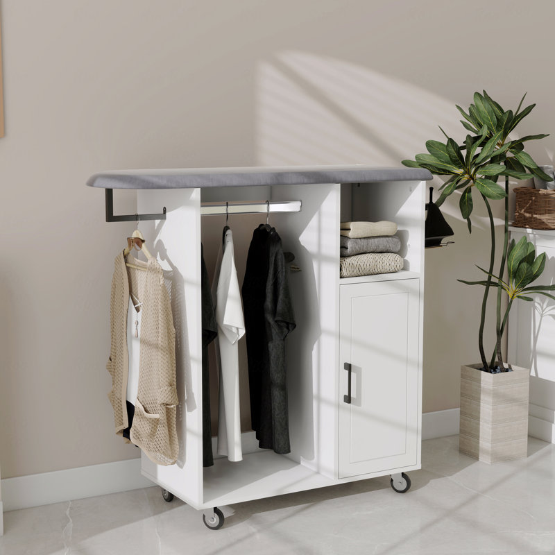 Chariot à repasser avec planche à repasser roulante, armoire à repasser polyvalente avec roues, solution de repassage compacte