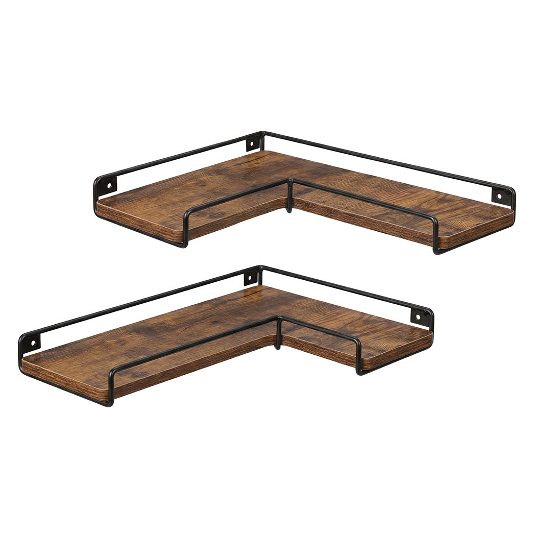 Floating Shelves Set 2PC L-Shaped Corner Shelf Wall Mounted Wood Brown