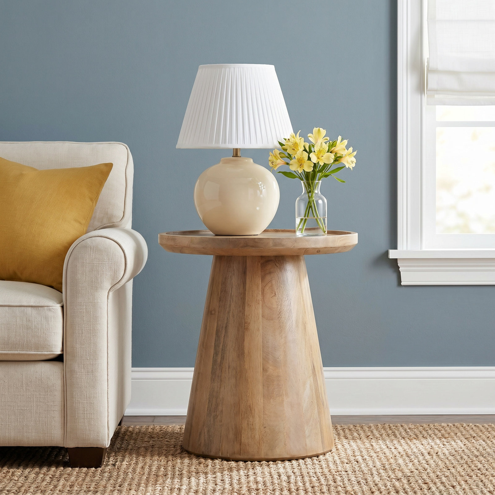 Rebecka Solid Wood End Table, Light Brown
