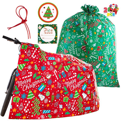 2 paquets de sacs de vélo géants de Noël très grands sacs 72 po x 60 po rouge vert avec étiquettes pour cadeaux de Noël lourds, cadeaux de vélos