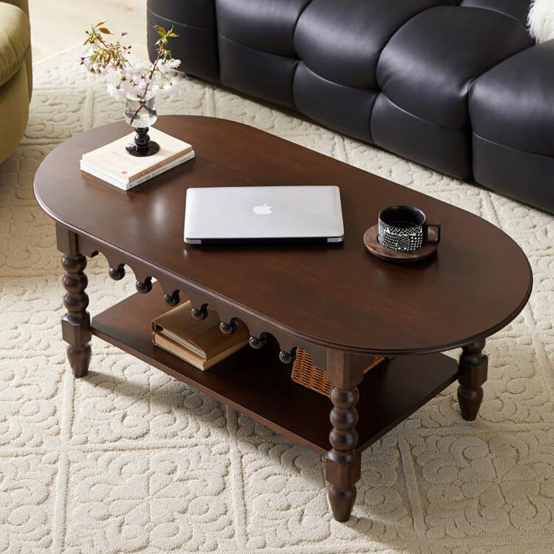 Solid wood coffee table with retro design, 18.11" H x 47.24" L x 23.62" W