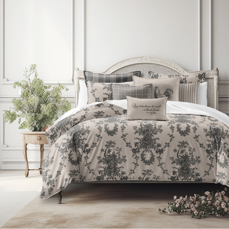 Country Lane Toile Ebony Cotton Duvet Cover Set  8 Piece, Full Duvet Cover + 7 Additional Pieces