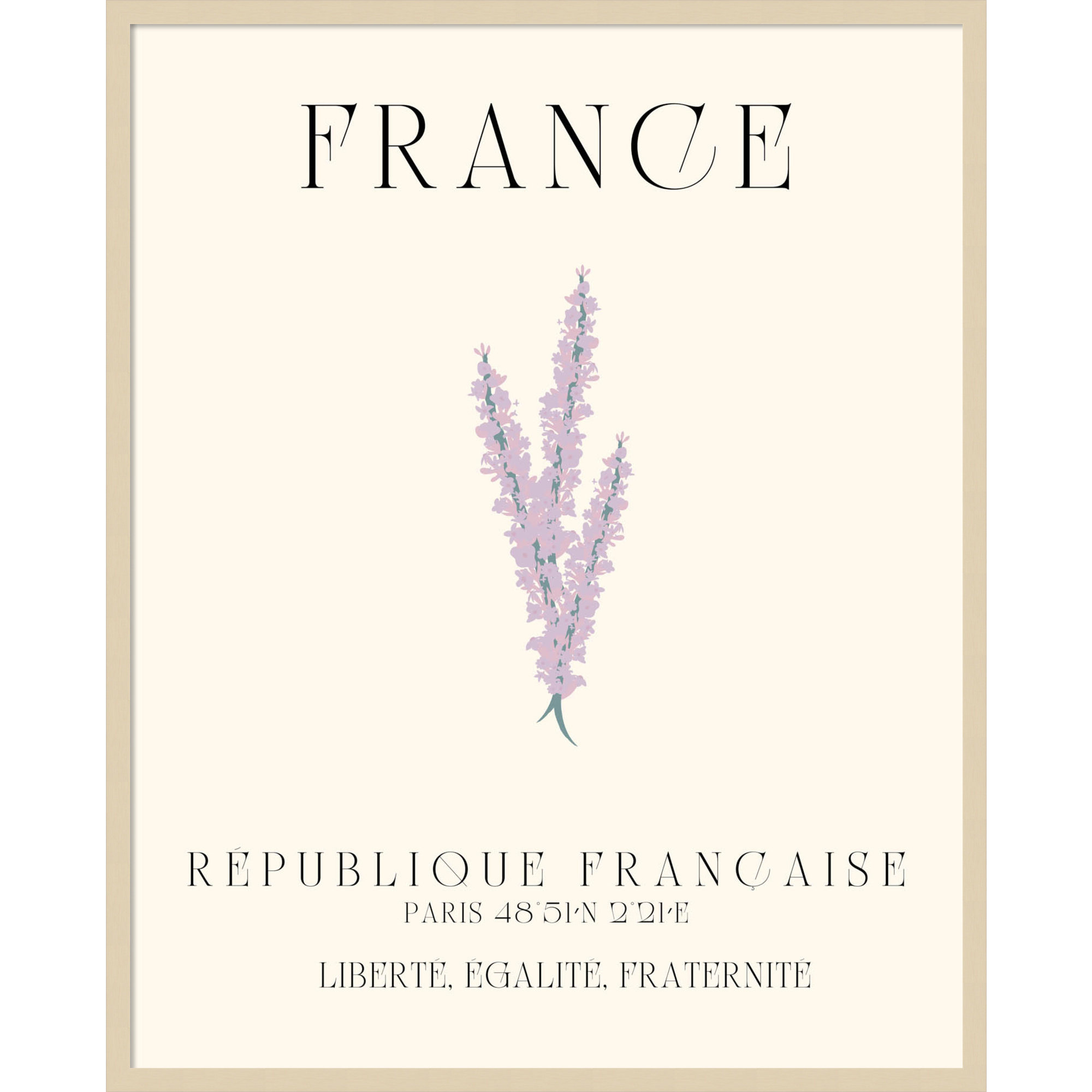 France Travel Poster French Lavender by Chayan Lewis, 33" W x 41" H x 1" D, Brown Framed