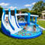 Toboggan gonflable gonflable de 14 pieds avec pataugeoire, piscine à balles, panier de basketball et souffleur, parc aquatique bleu pour enfants