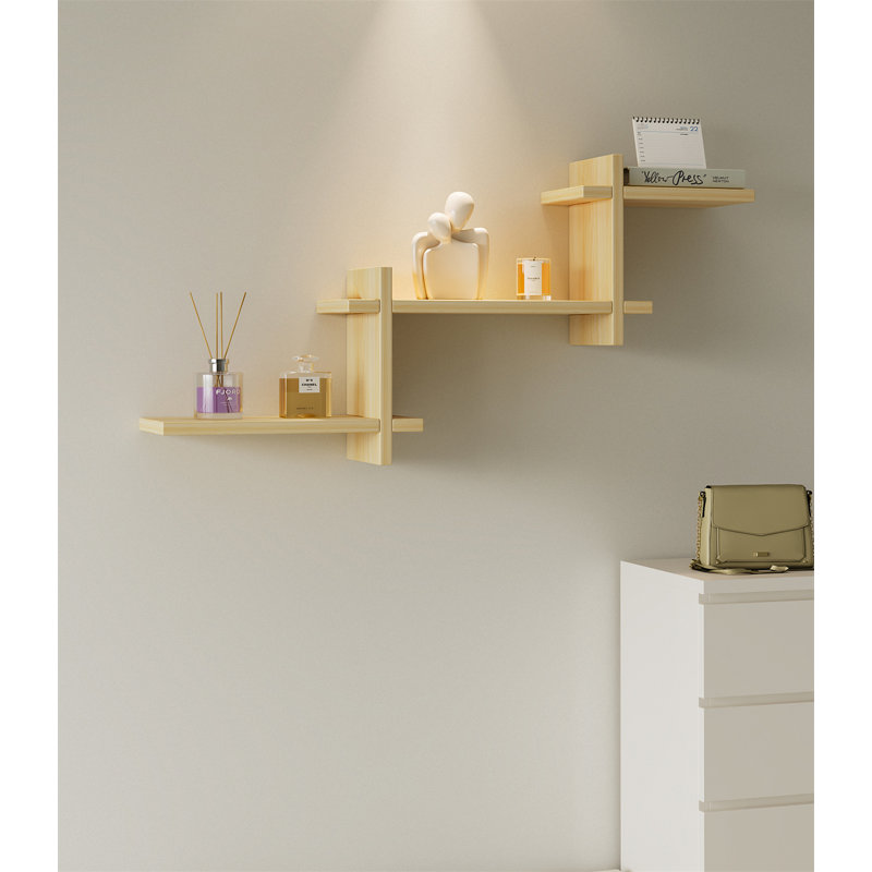 Tablette murale flottante en bois massif, Jaune